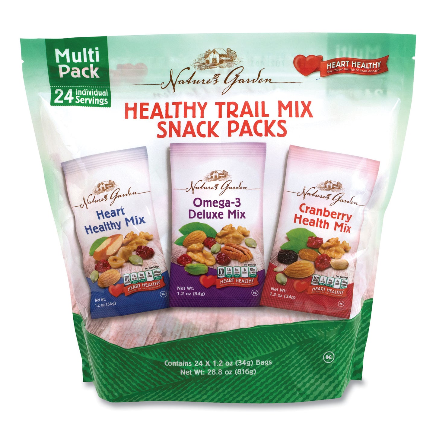 Nature's Garden Healthy Trail Mix Snack Packs, 1.2 oz Pouch, 24 Pouches/Carton (29400003)