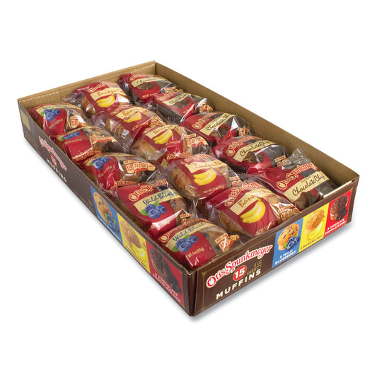 Otis Spunkmeyer Muffins Variety Pack, Assorted Flavors, 4 oz Pack, 15 Packs/Carton (90000067)