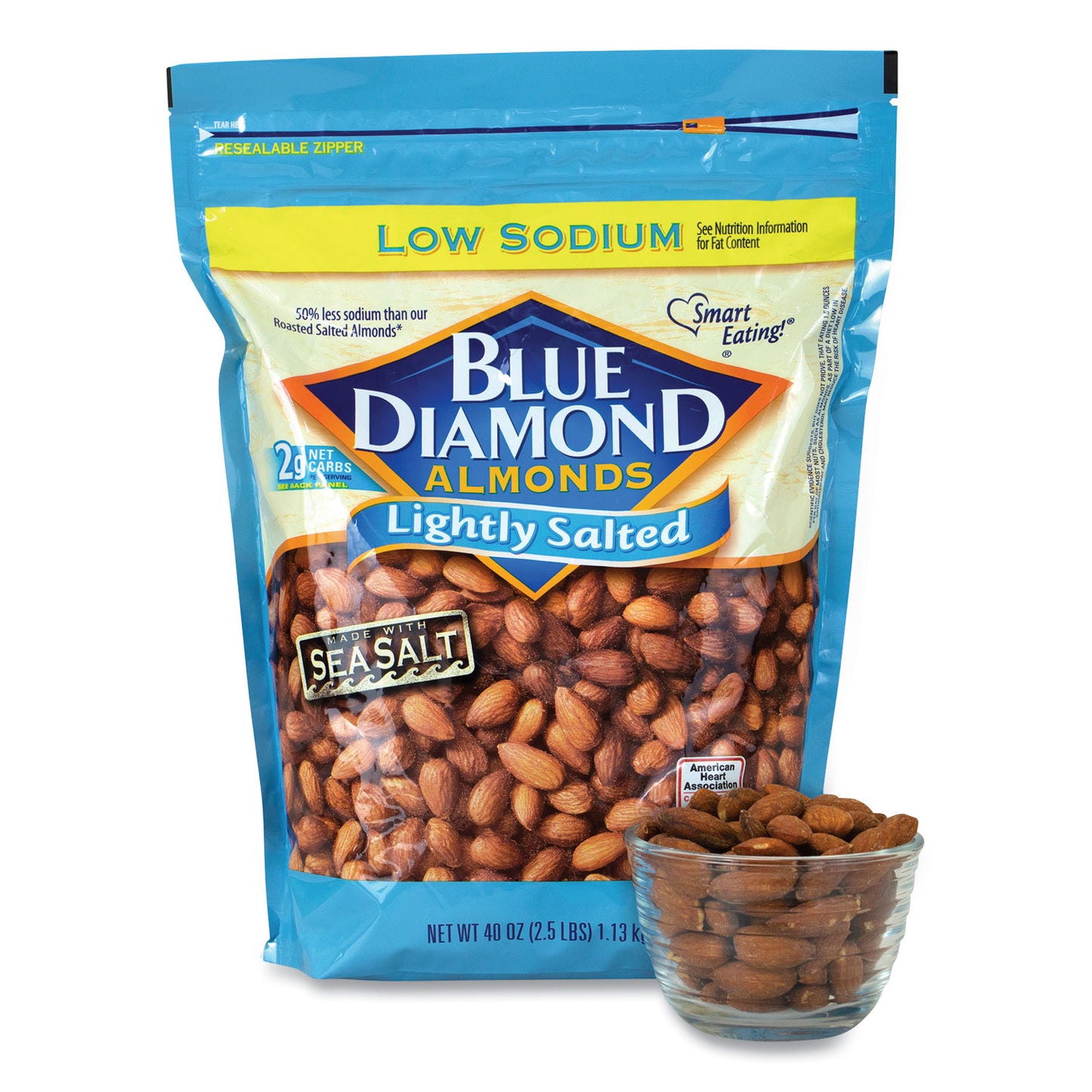 BlueDiamond Low Sodium Lightly Salted Almonds, 10 oz Bag (90000170)