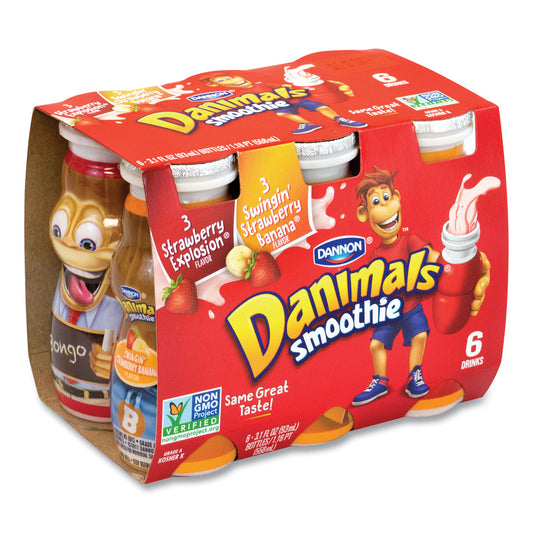 DANNON Danimals Smoothies, Assorted Flavors, 3.1 oz Bottle, 6/Box, 6 Boxes/Carton (90200019)