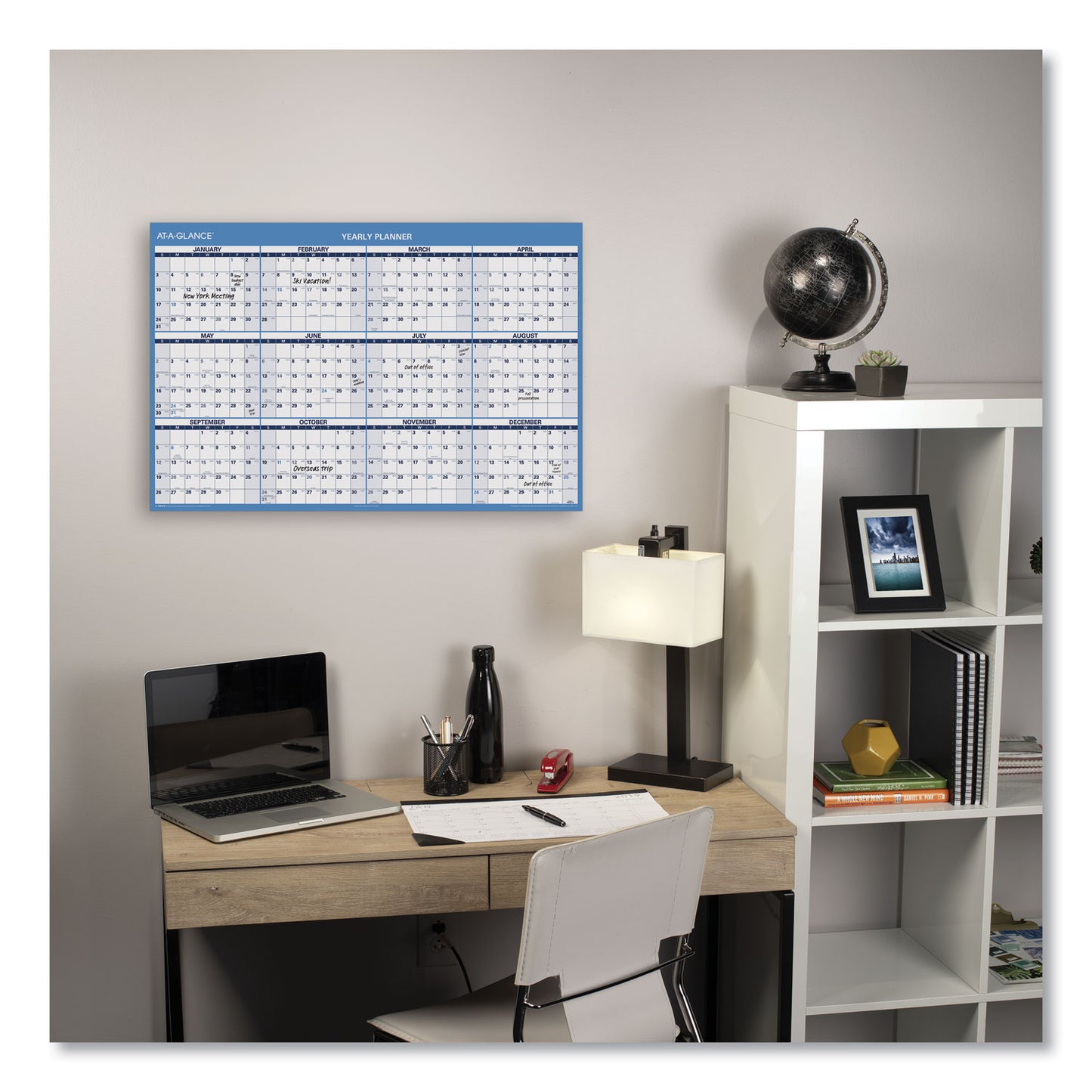 AT-A-GLANCE Horizontal Reversible/Erasable Wall Planner, 48 x 32, White/Blue Sheets, 12-Month (Jan to Dec): 2025 (PM30028)