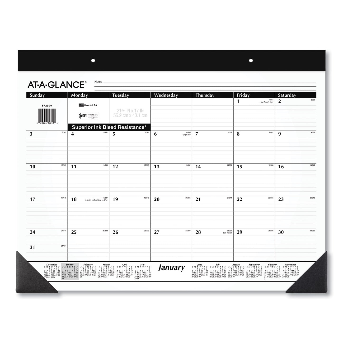 AT-A-GLANCE Monthly Refillable Desk Pad, 22 x 17, White Sheets, Black Binding, Black Corners, 12-Month (Jan to Dec): 2025 (SK2200)