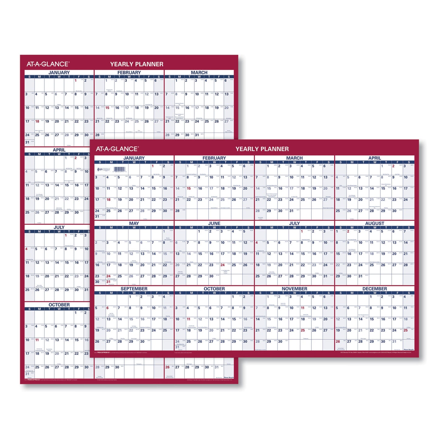 AT-A-GLANCE Erasable Vertical/Horizontal Wall Planner, 32 x 48, White/Blue/Red Sheets, 12-Month (Jan to Dec): 2025 (PM32628)