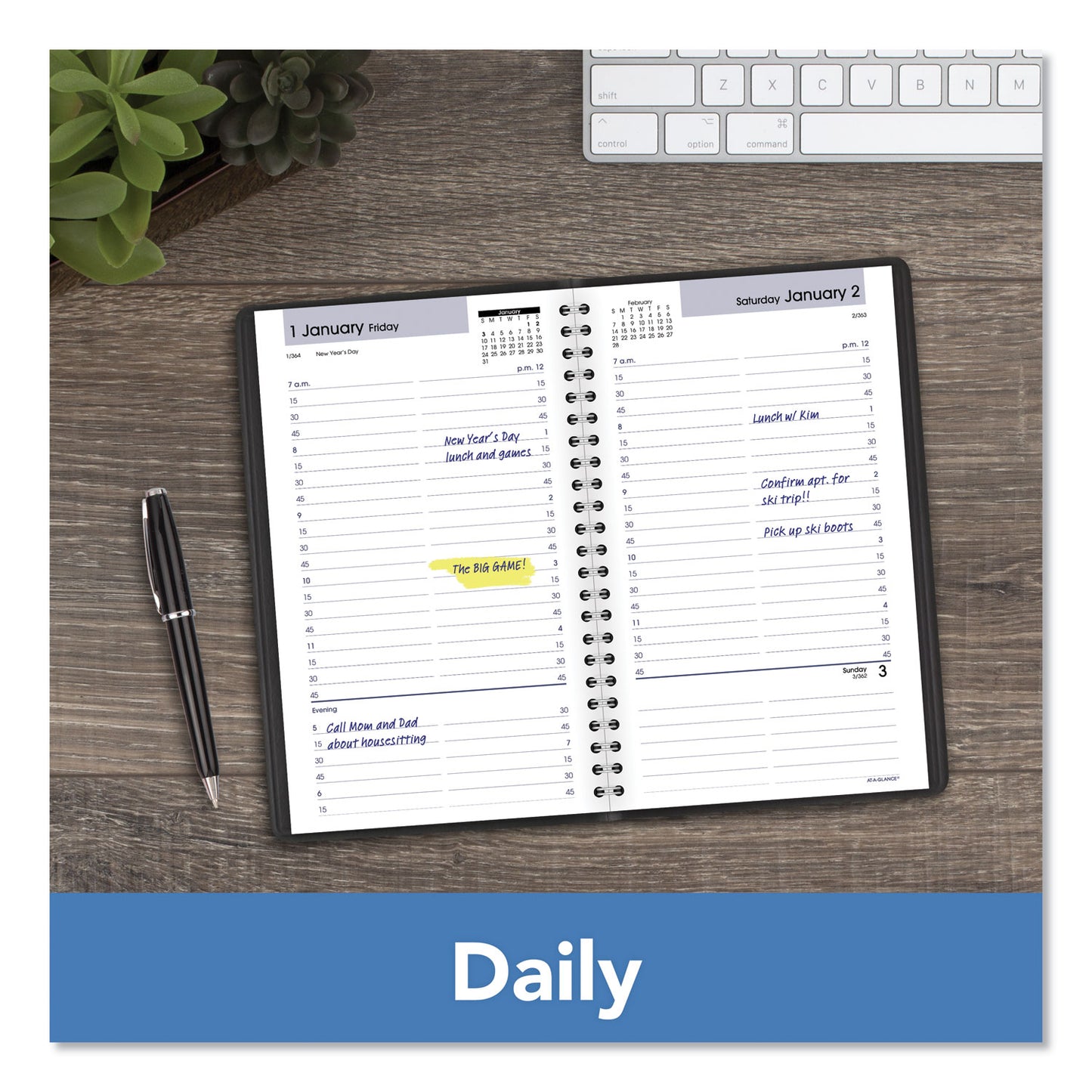 AT-A-GLANCE DayMinder Daily Appointment Book, 8.5 x 5.5, Black Cover, 12-Month (Jan to Dec): 2025 (G10000)