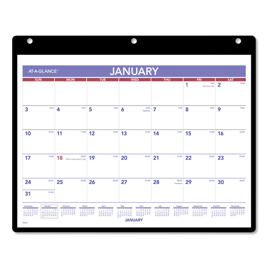 AT-A-GLANCE Monthly Desk/Wall Calendar with Plastic Backboard and Bonus Pages, 11 x 8, White/Violet/Red Sheets, 12-Month (Jan-Dec): 2025 (SK800)