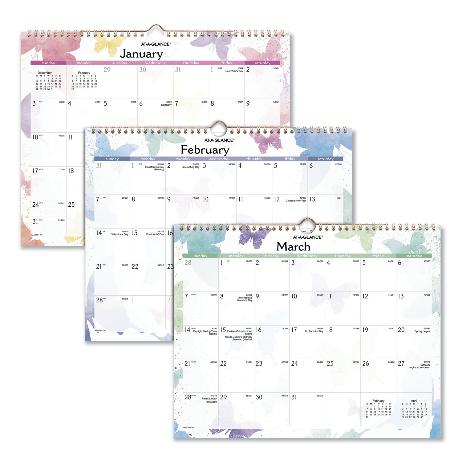 AT-A-GLANCE Watercolors Recycled Monthly Wall Calendar, Butterflies Artwork, 15 x 12, White/Multicolor Sheets, 12-Month (Jan-Dec): 2025 (PM91707)