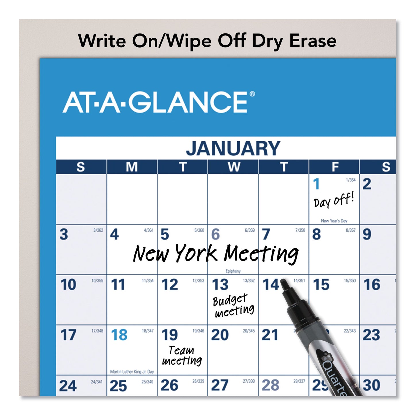 AT-A-GLANCE Horizontal Reversible/Erasable Wall Planner, 48 x 32, White/Blue Sheets, 12-Month (Jan to Dec): 2025 (PM30028)