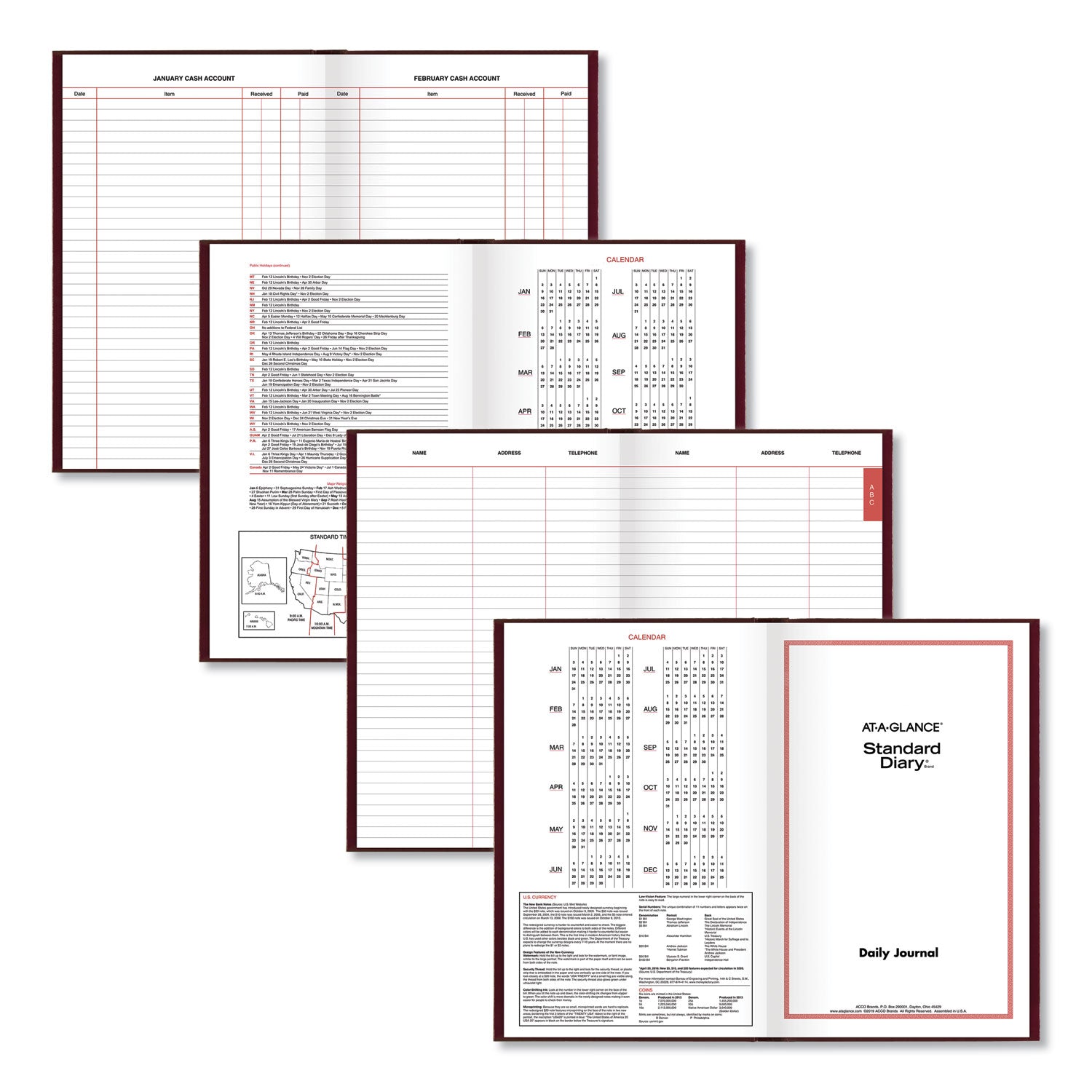 AT-A-GLANCE Standard Diary Daily Journal, 2025 Edition, Wide/Legal Rule, Red Cover, (210) 12 x 7.75 Sheets (SD37713)