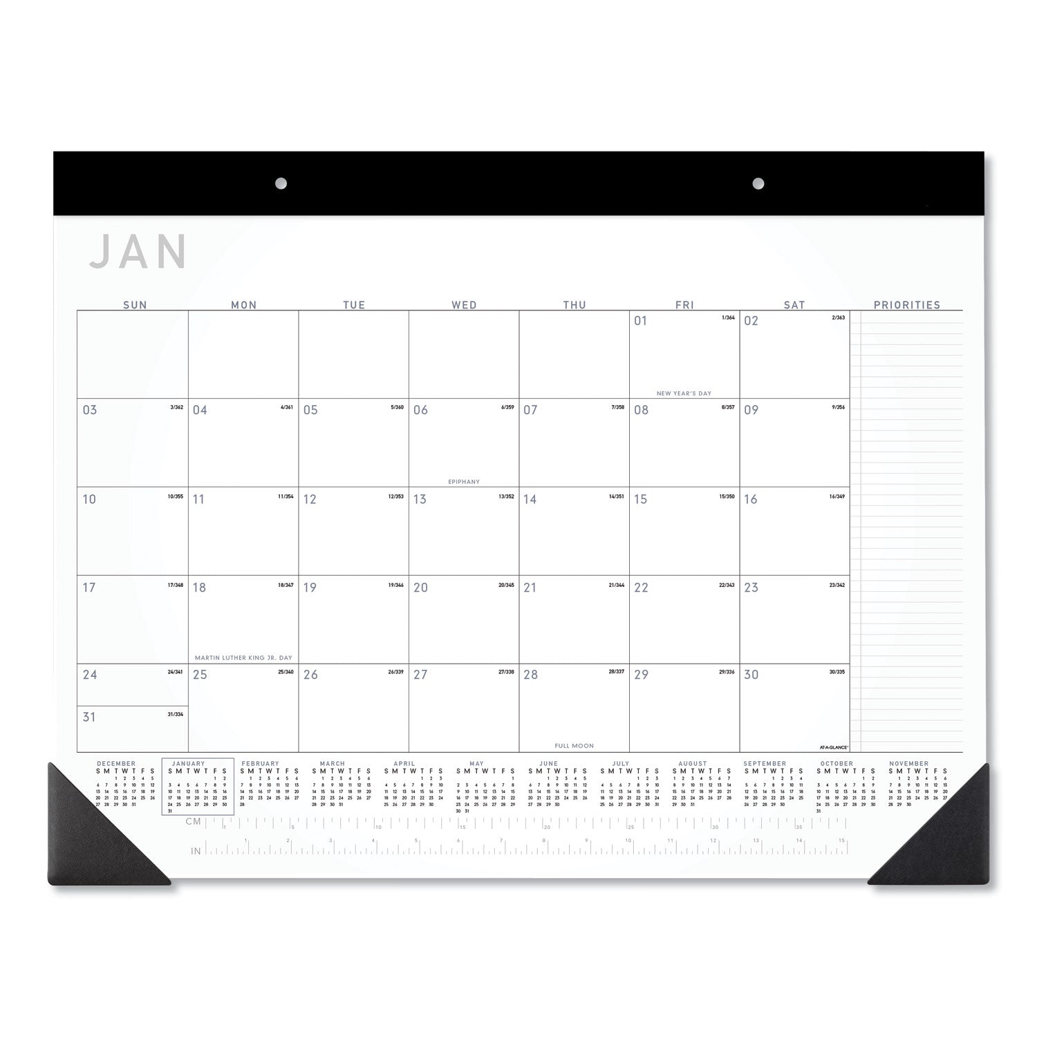 AT-A-GLANCE Contemporary Monthly Desk Pad, 22 x 17, White Sheets, Black Binding/Corners,12-Month (Jan to Dec): 2025 (SK24X00)