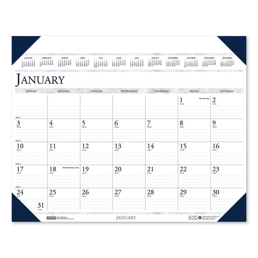 House of Doolittle Executive Monthly Desk Pad Calendar, 24 x 19, White/Blue Sheets, Blue Corners, 12-Month (Jan to Dec): 2025 (180HD)