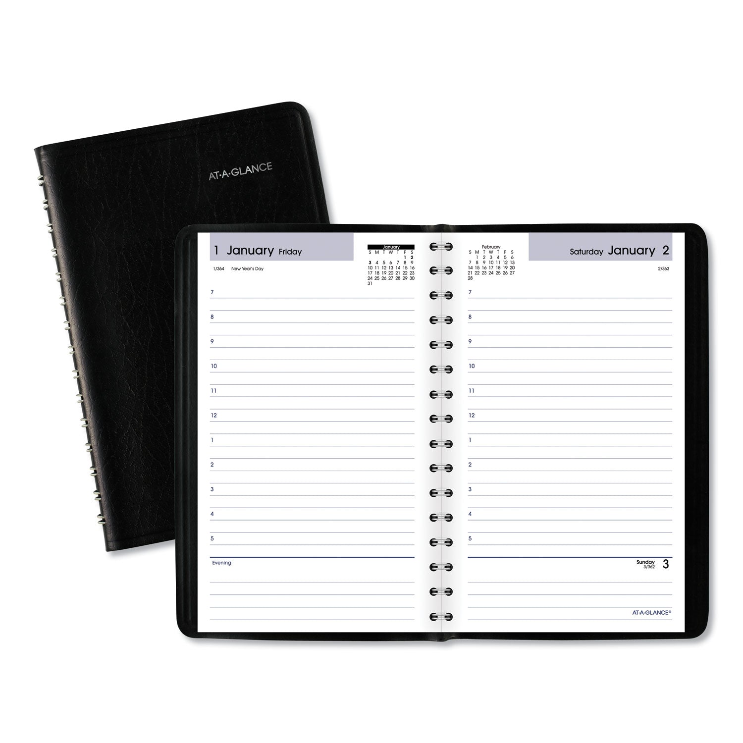 AT-A-GLANCE DayMinder Daily Appointment Book, 8 x 5, Black Cover, 12-Month (Jan to Dec): 2025 (SK4400)