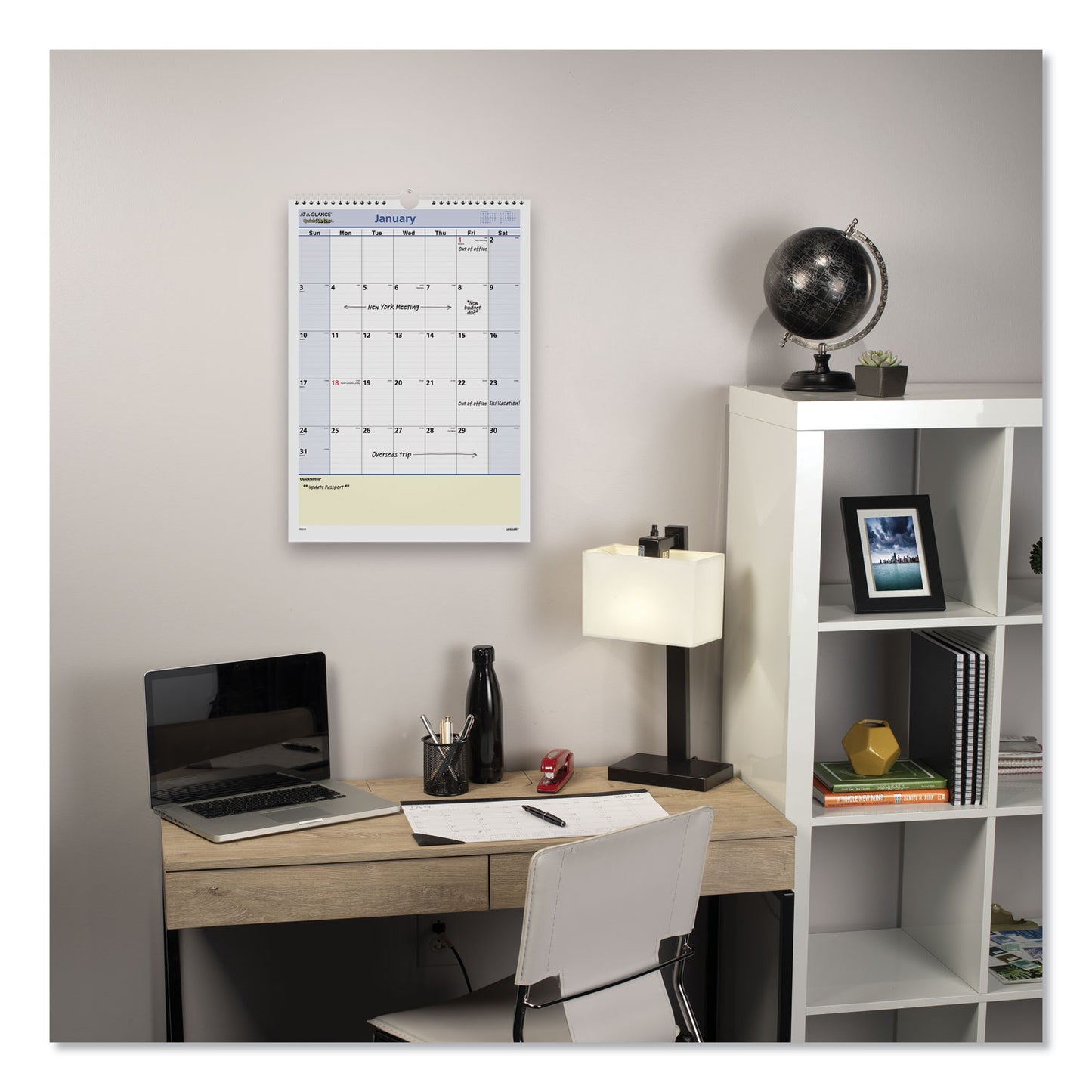 AT-A-GLANCE QuickNotes Wall Calendar, 12 x 17, White/Blue/Yellow Sheets, 12-Month (Jan to Dec): 2025 (PM5228)