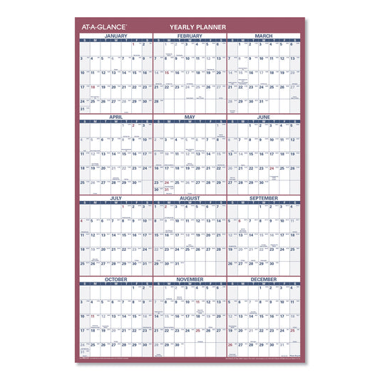 AT-A-GLANCE Vertical/Horizontal Wall Calendar, 24 x 36, White/Blue/Red Sheets, 12-Month (Jan to Dec): 2025 (PM21228)