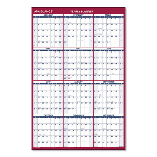 AT-A-GLANCE Erasable Vertical/Horizontal Wall Planner, 24 x 36, White/Blue/Red Sheets, 12-Month (Jan to Dec): 2025 (PM2628)