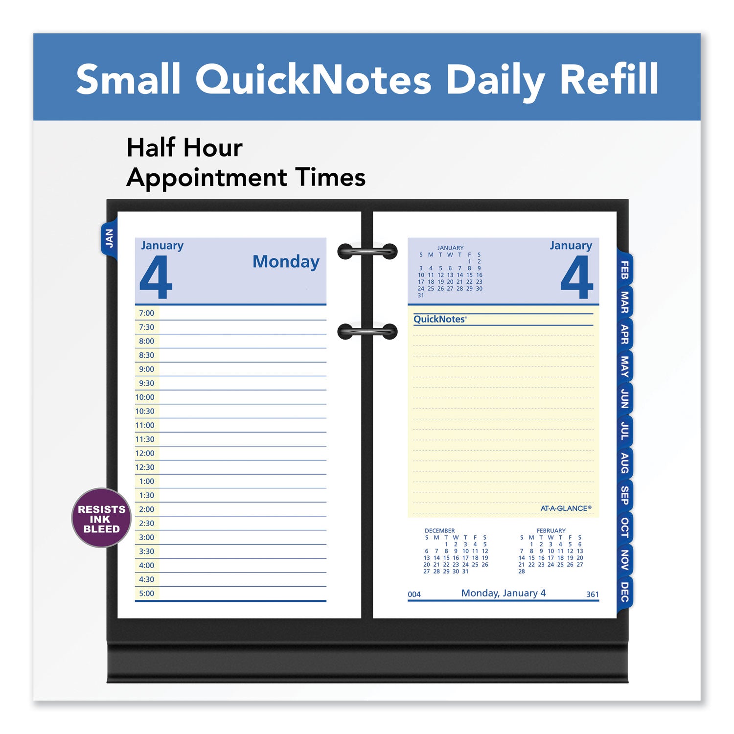 AT-A-GLANCE QuickNotes Desk Calendar Refill, 3.5 x 6, White/Yellow/Blue Sheets, 12-Month (Jan to Dec): 2025 (E51750)