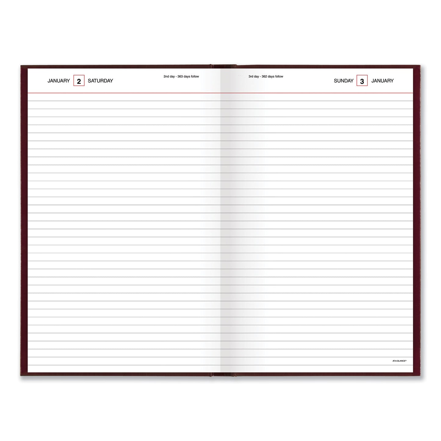 AT-A-GLANCE Standard Diary Daily Diary, 2025 Edition, Wide/Legal Rule, Red Cover, (200) 12 x 7.75 Sheets (SD37613)