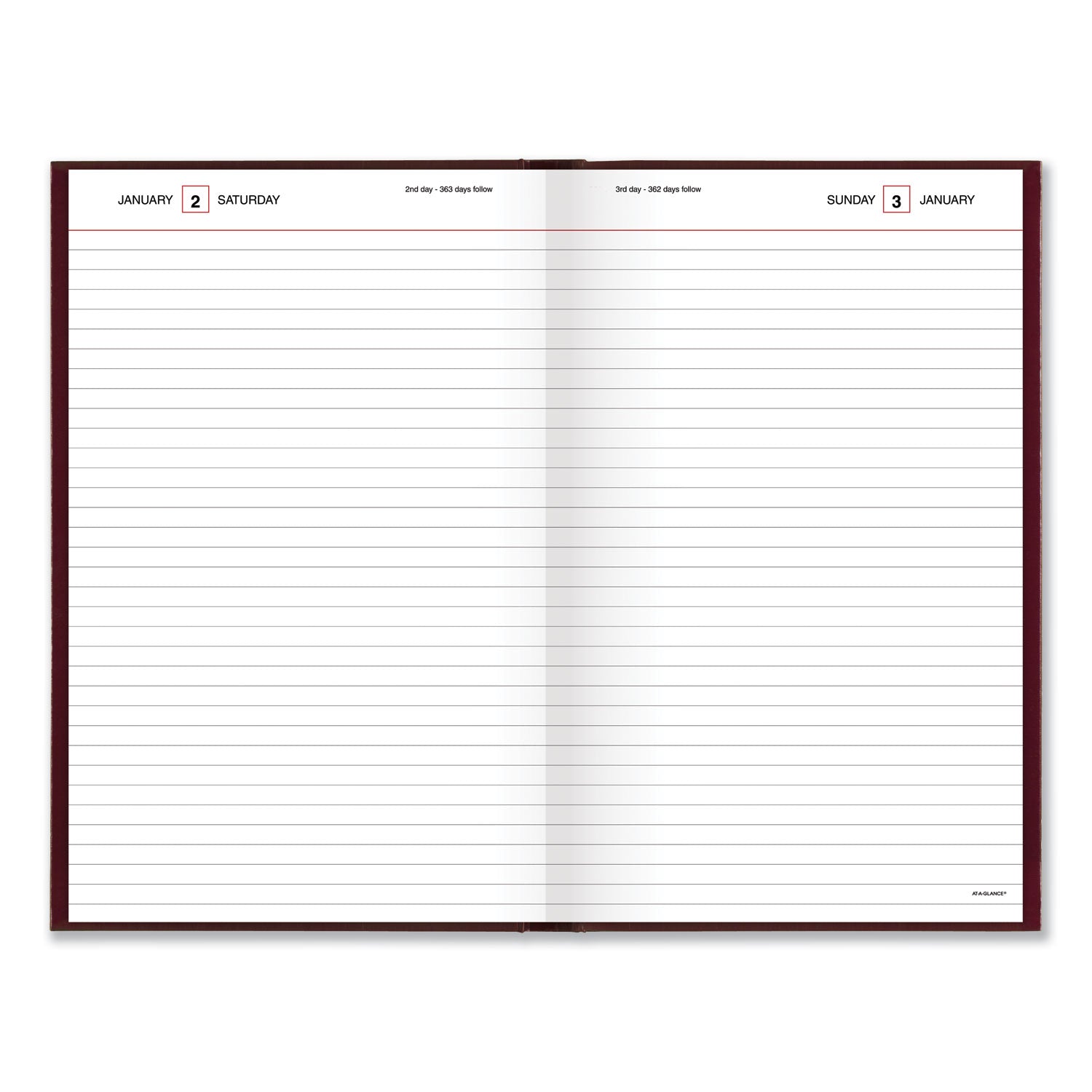 AT-A-GLANCE Standard Diary Daily Diary, 2025 Edition, Wide/Legal Rule, Red Cover, (200) 12 x 7.75 Sheets (SD37613)