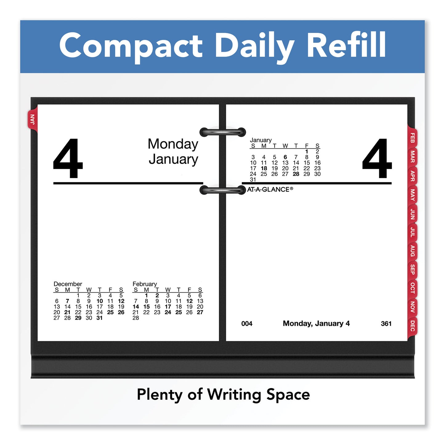 AT-A-GLANCE Compact Desk Calendar Refill, 3 x 3.75, White Sheets, 12-Month (Jan to Dec): 2025 (E91950)