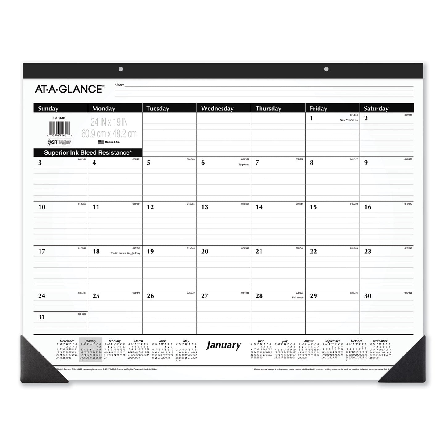 AT-A-GLANCE Ruled Desk Pad, 24 x 19, White Sheets, Black Binding, Black Corners, 12-Month (Jan to Dec): 2025 (SK3000)