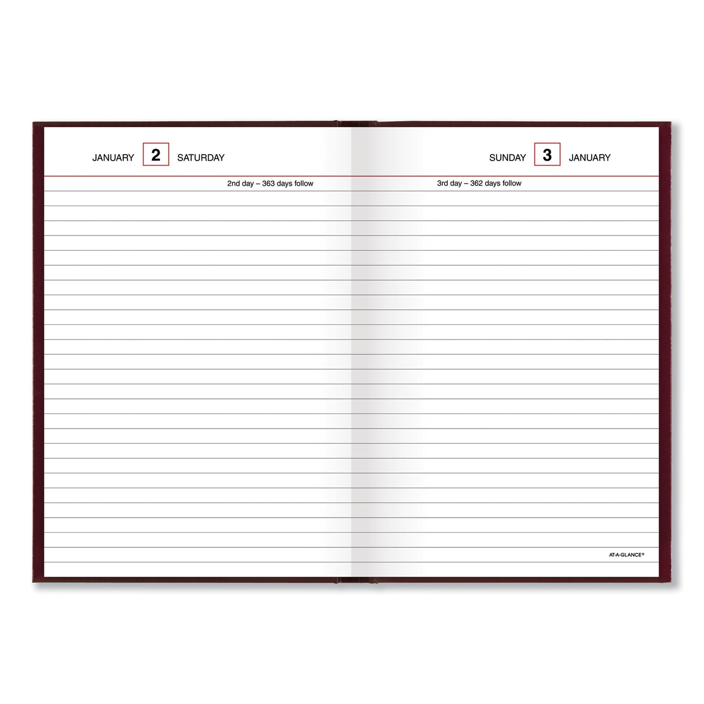 AT-A-GLANCE Standard Diary Daily Reminder Book, 2025 Edition, Medium/College Rule, Red Cover, (201) 7.5 x 5.13 Sheets (SD38713)