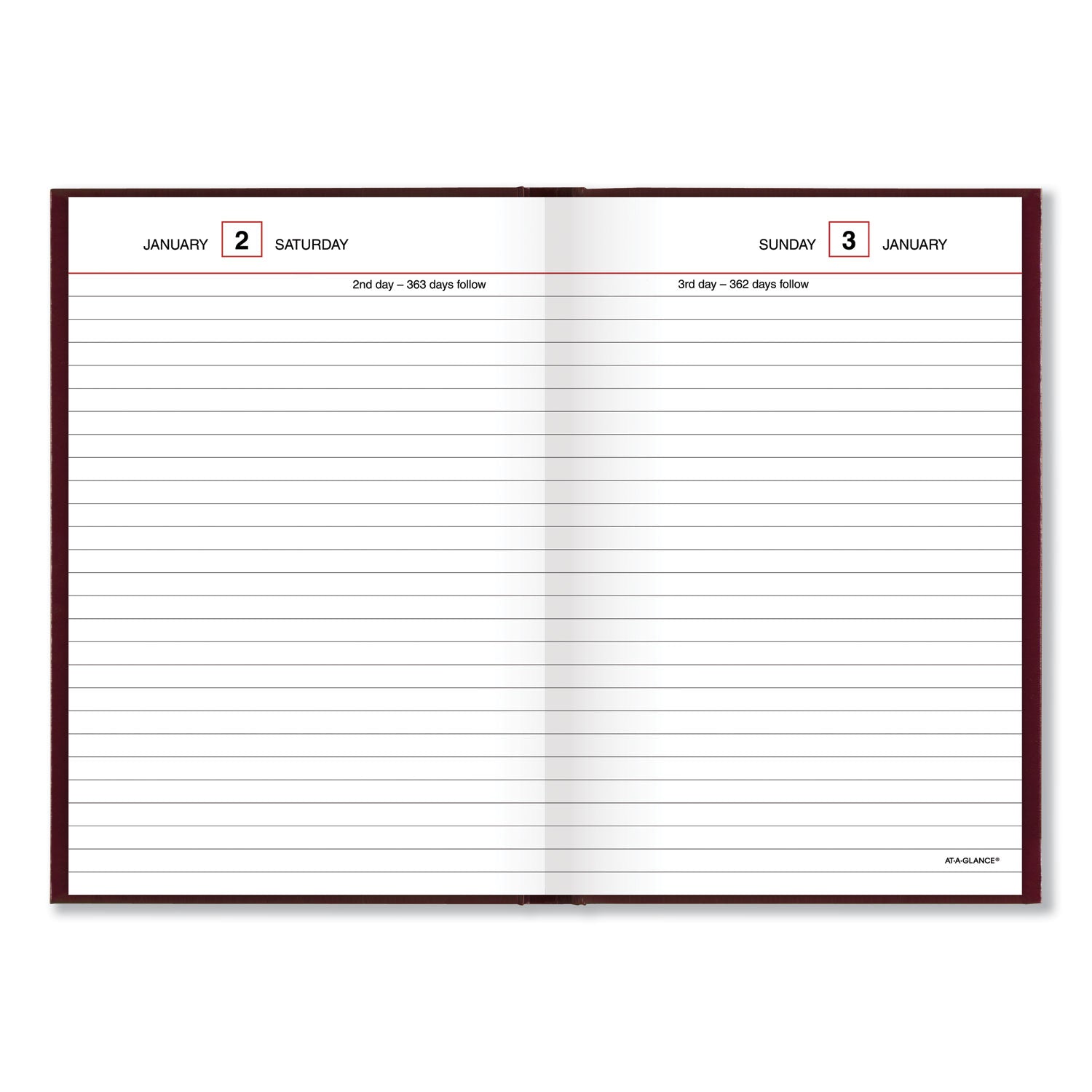 AT-A-GLANCE Standard Diary Daily Reminder Book, 2025 Edition, Medium/College Rule, Red Cover, (201) 7.5 x 5.13 Sheets (SD38713)