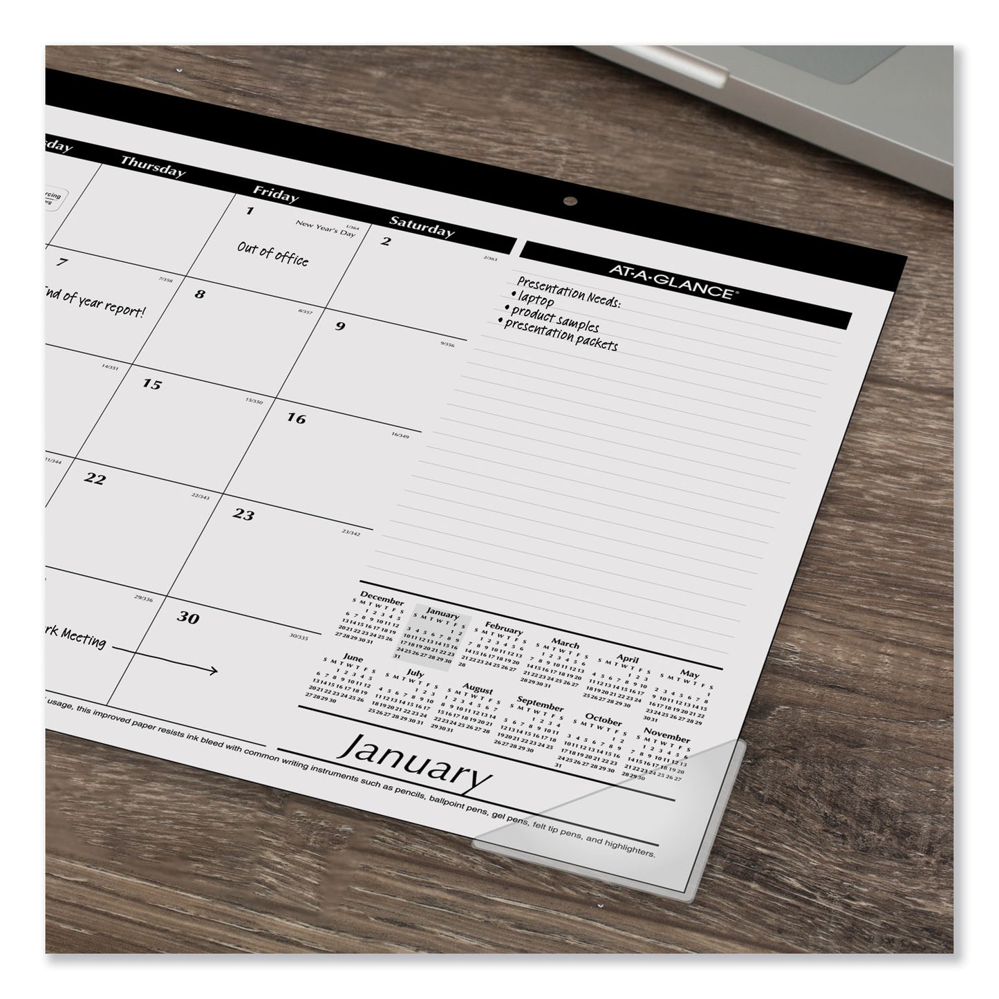 AT-A-GLANCE Compact Desk Pad, 18 x 11, White Sheets, Black Binding, Clear Corners, 12-Month (Jan to Dec): 2025 (SK1400)