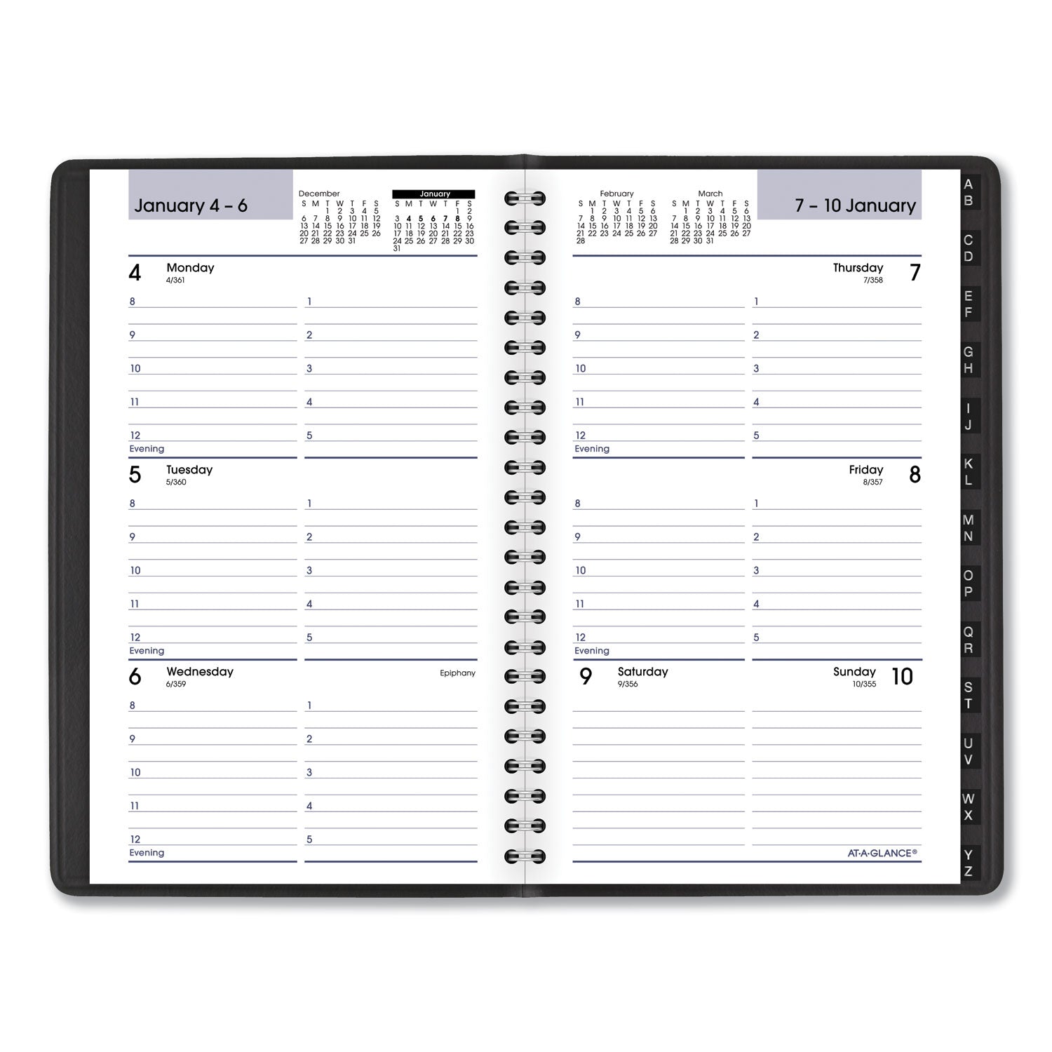 AT-A-GLANCE DayMinder Block Format Weekly Appointment Book, Tabbed Telephone/Add Section, 8.5 x 5.5, Black, 12-Month (Jan to Dec): 2025 (G21000)