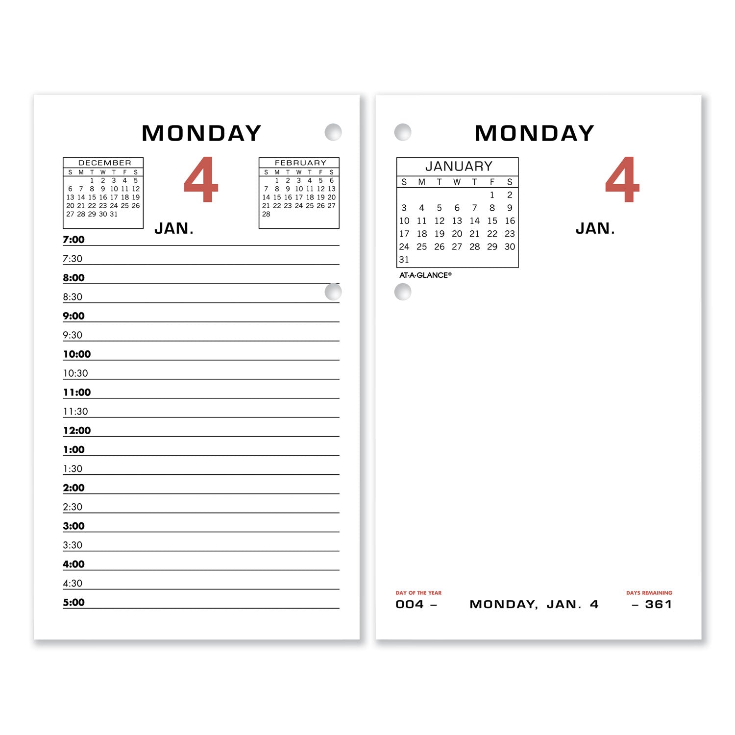 AT-A-GLANCE Two-Color Desk Calendar Refill, 3.5 x 6, White Sheets, 12-Month (Jan to Dec): 2025 (E01750)