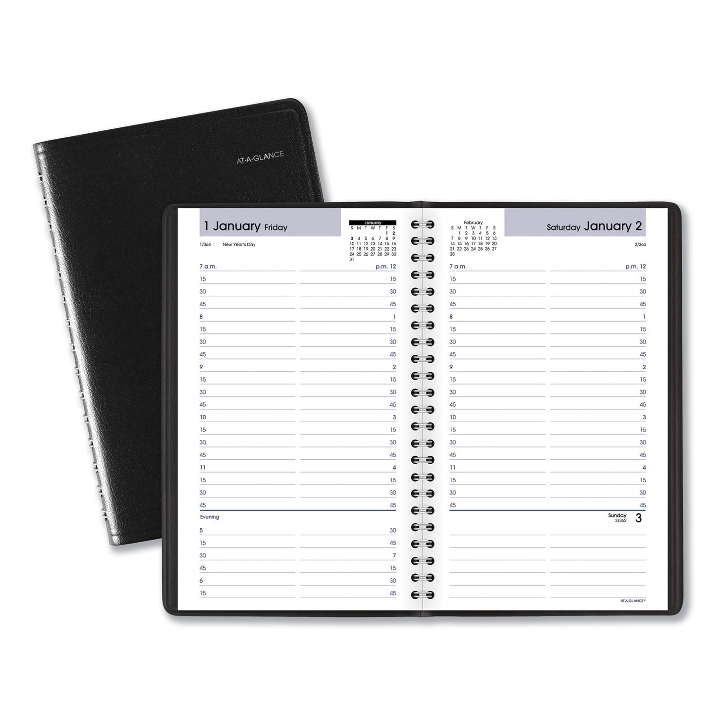 AT-A-GLANCE DayMinder Daily Appointment Book, 8.5 x 5.5, Black Cover, 12-Month (Jan to Dec): 2025 (G10000)