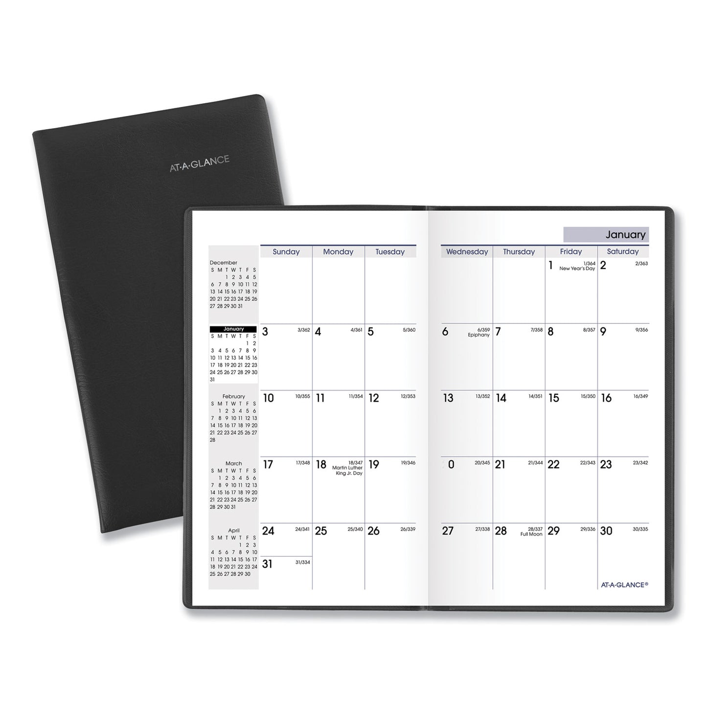 AT-A-GLANCE DayMinder Pocket-Sized Monthly Planner, Unruled Blocks, 6 x 3.5, Black Cover, 14-Month: Dec 2024 to Jan 2026 (SK5300)