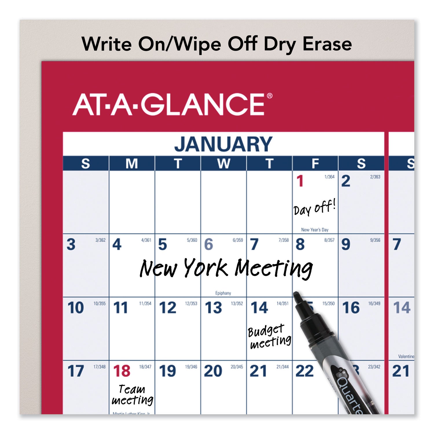 AT-A-GLANCE Erasable Vertical/Horizontal Wall Planner, 24 x 36, White/Blue/Red Sheets, 12-Month (Jan to Dec): 2025 (PM2628)