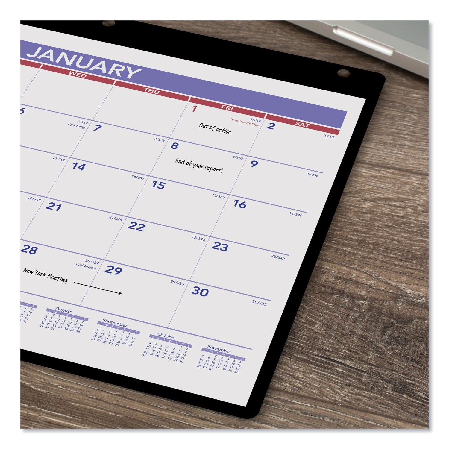 AT-A-GLANCE Monthly Desk/Wall Calendar with Plastic Backboard and Bonus Pages, 11 x 8, White/Violet/Red Sheets, 12-Month (Jan-Dec): 2025 (SK800)