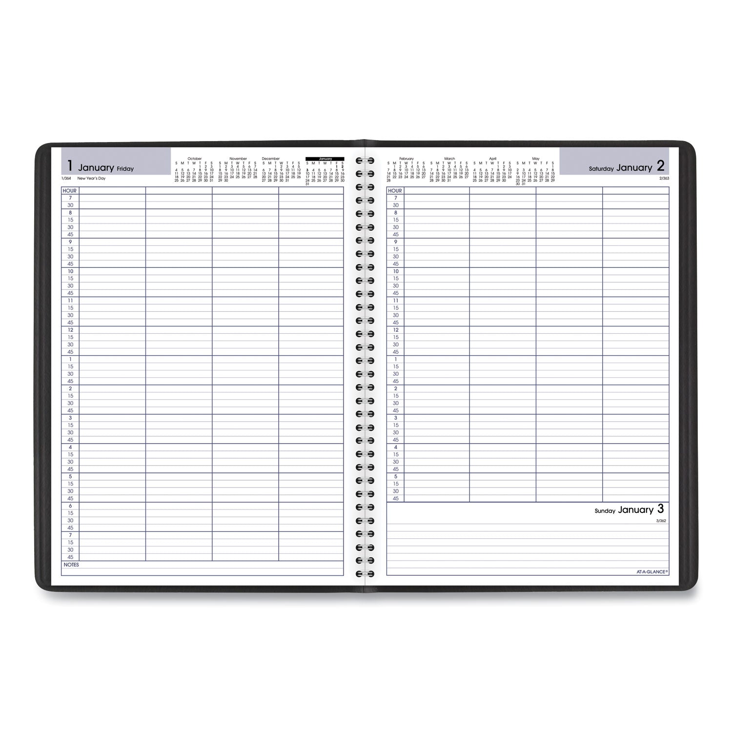 AT-A-GLANCE DayMinder Four-Person Group Daily Appointment Book, 11 x 8, Black Cover, 12-Month (Jan to Dec): 2025 (G56000)