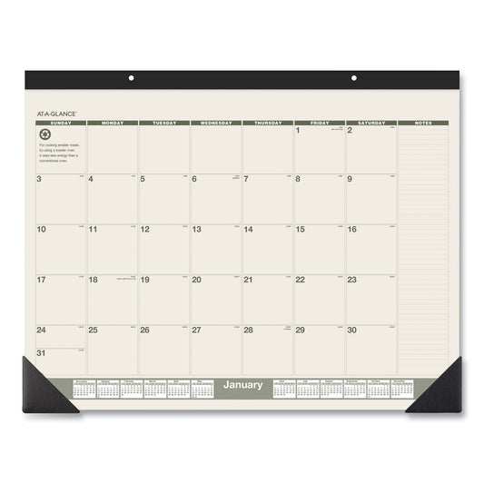 AT-A-GLANCE Recycled Monthly Desk Pad, 22 x 17, Sand/Green Sheets, Black Binding, Black Corners, 12-Month (Jan to Dec): 2025 (SK32G00)