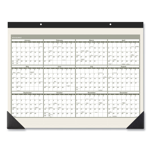 AT-A-GLANCE Recycled Monthly Desk Pad, 22 x 17, Sand/Green Sheets, Black Binding, Black Corners, 12-Month (Jan to Dec): 2025 (SK32G00)