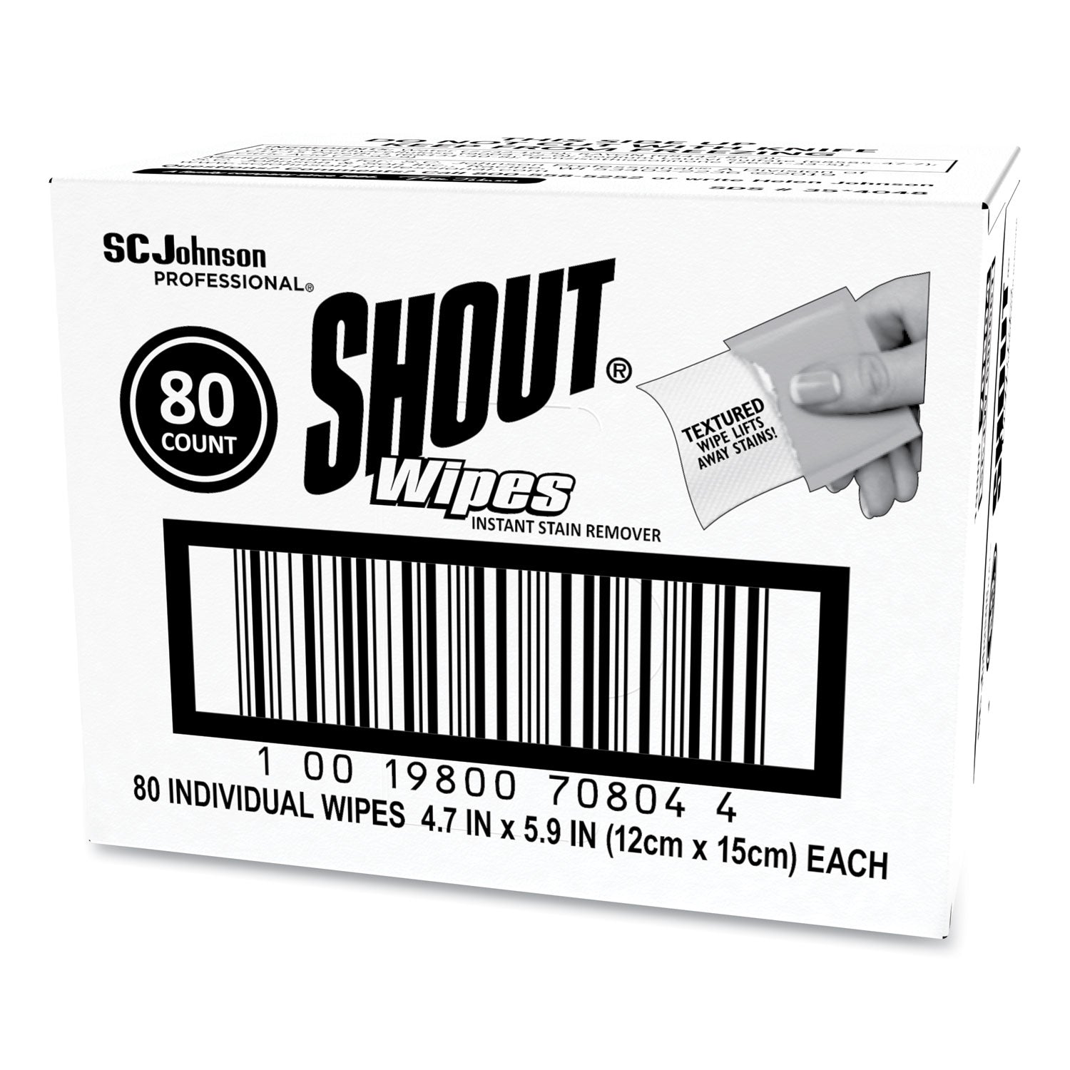 Shout Wipe and Go Instant Stain Remover, 4.7 x 5.9, Unscented, White, 80 Packets/Carton (686661)