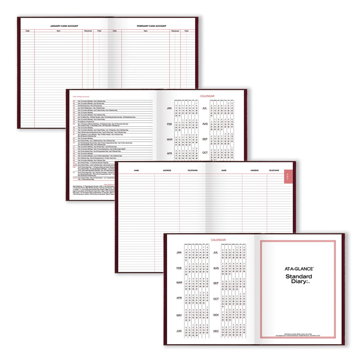 AT-A-GLANCE Standard Diary Daily Diary, 2025 Edition, Medium/College Rule, Red Cover, (200) 9.5 x 7.5 Sheets (SD37413)