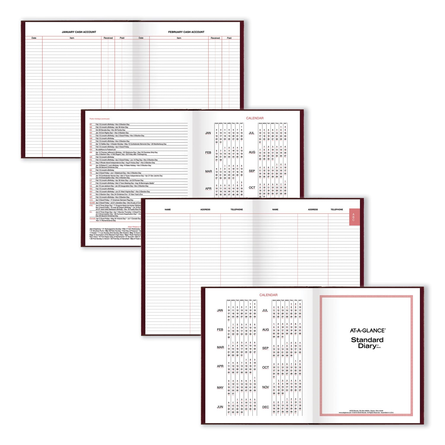 AT-A-GLANCE Standard Diary Daily Diary, 2025 Edition, Medium/College Rule, Red Cover, (200) 9.5 x 7.5 Sheets (SD37413)