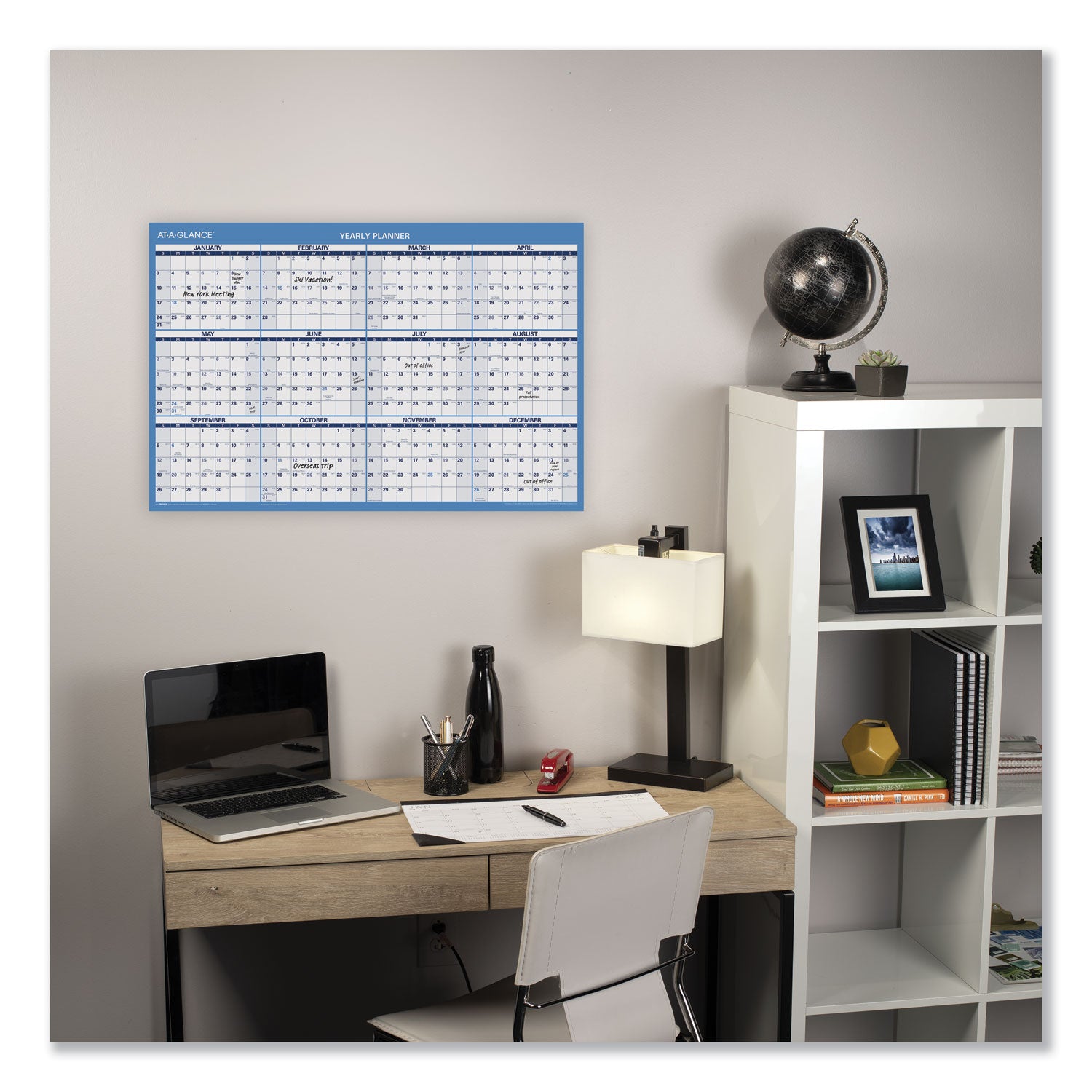 AT-A-GLANCE Horizontal Reversible/Erasable Wall Planner, 36 x 24, White/Blue Sheets, 12-Month (Jan to Dec): 2025 (PM20028)