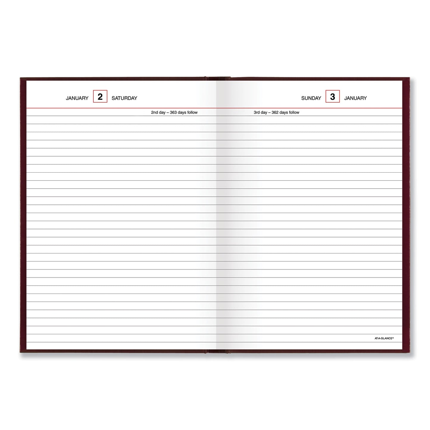 AT-A-GLANCE Standard Diary Daily Reminder Book, 2025 Edition, Medium/College Rule, Red Cover, (201) 8.25 x 5.75 Sheets (SD38913)