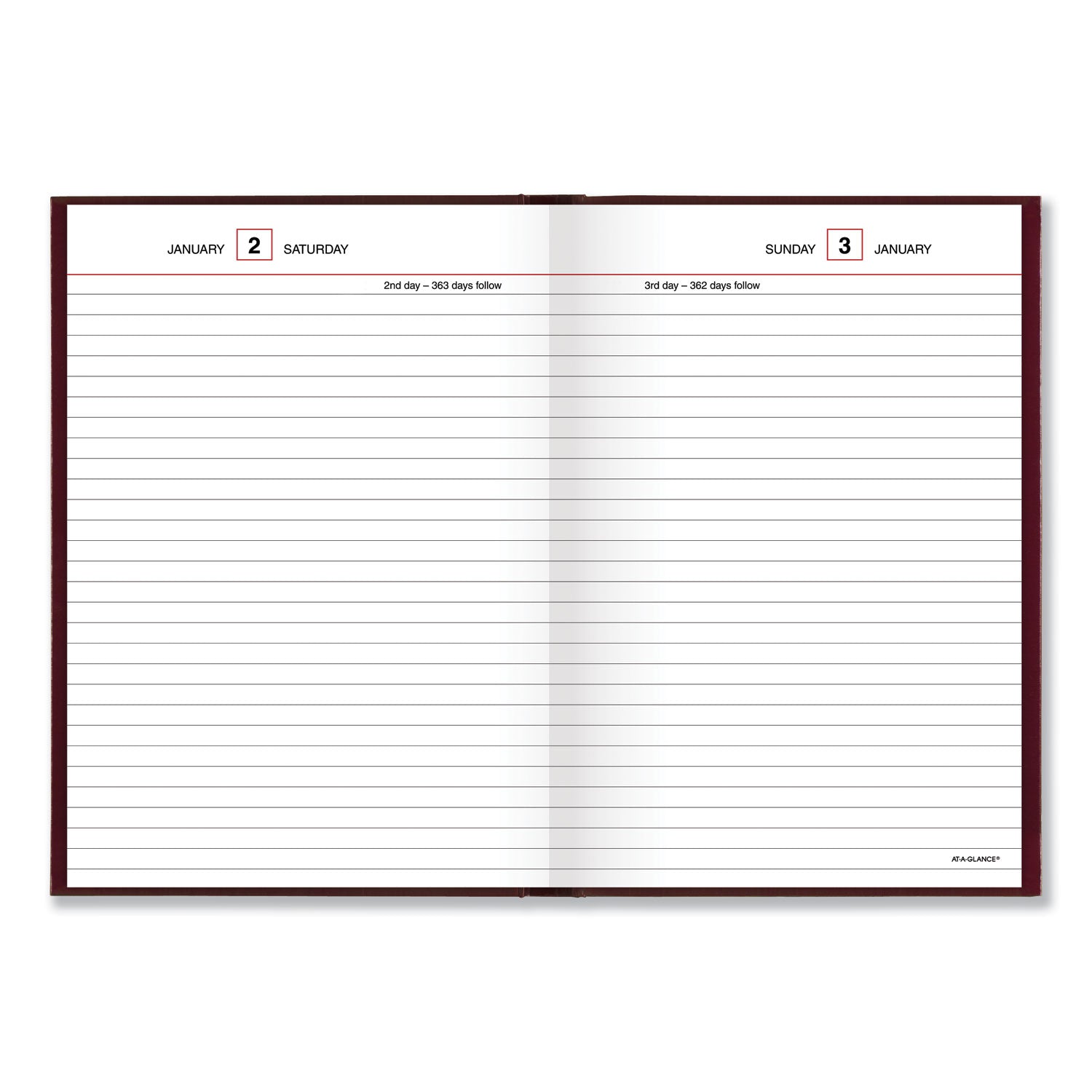 AT-A-GLANCE Standard Diary Daily Reminder Book, 2025 Edition, Medium/College Rule, Red Cover, (201) 8.25 x 5.75 Sheets (SD38913)