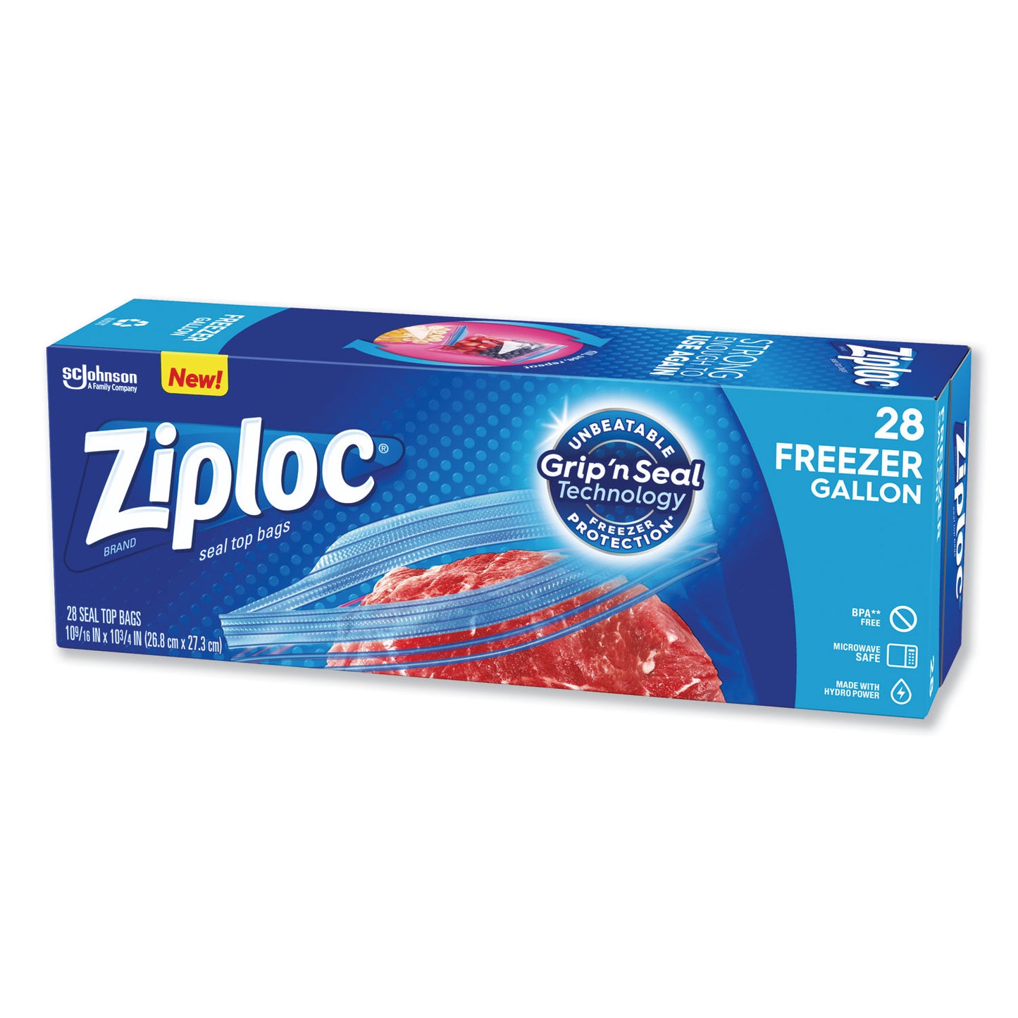 Ziploc Zipper Freezer Bags, 1 gal, 9.6" x 12.1", Clear, 28/Box (314445BX)