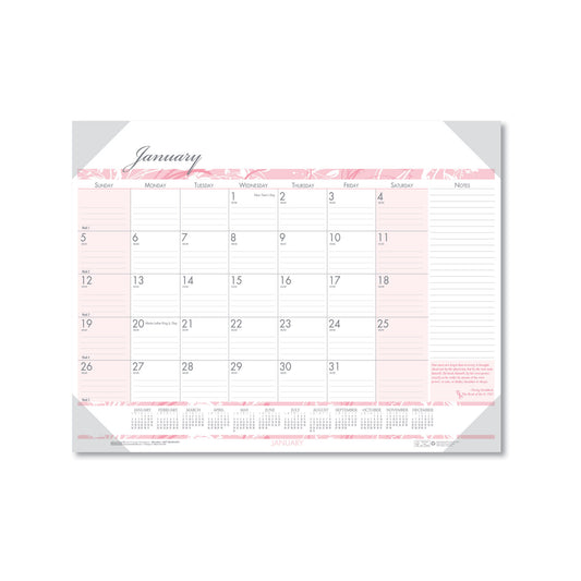 House of Doolittle Recycled Monthly Desk Pad Calendar, Breast Cancer Awareness Artwork, 22 x 17, Black Binding/Corners,12-Month (Jan-Dec): 2025 (1467)