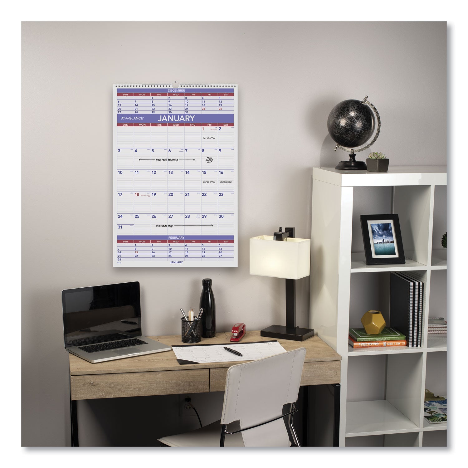 AT-A-GLANCE Three-Month Wall Calendar, 15.5 x 22.75, White Sheets, 12-Month (Jan to Dec): 2025 (PM628)