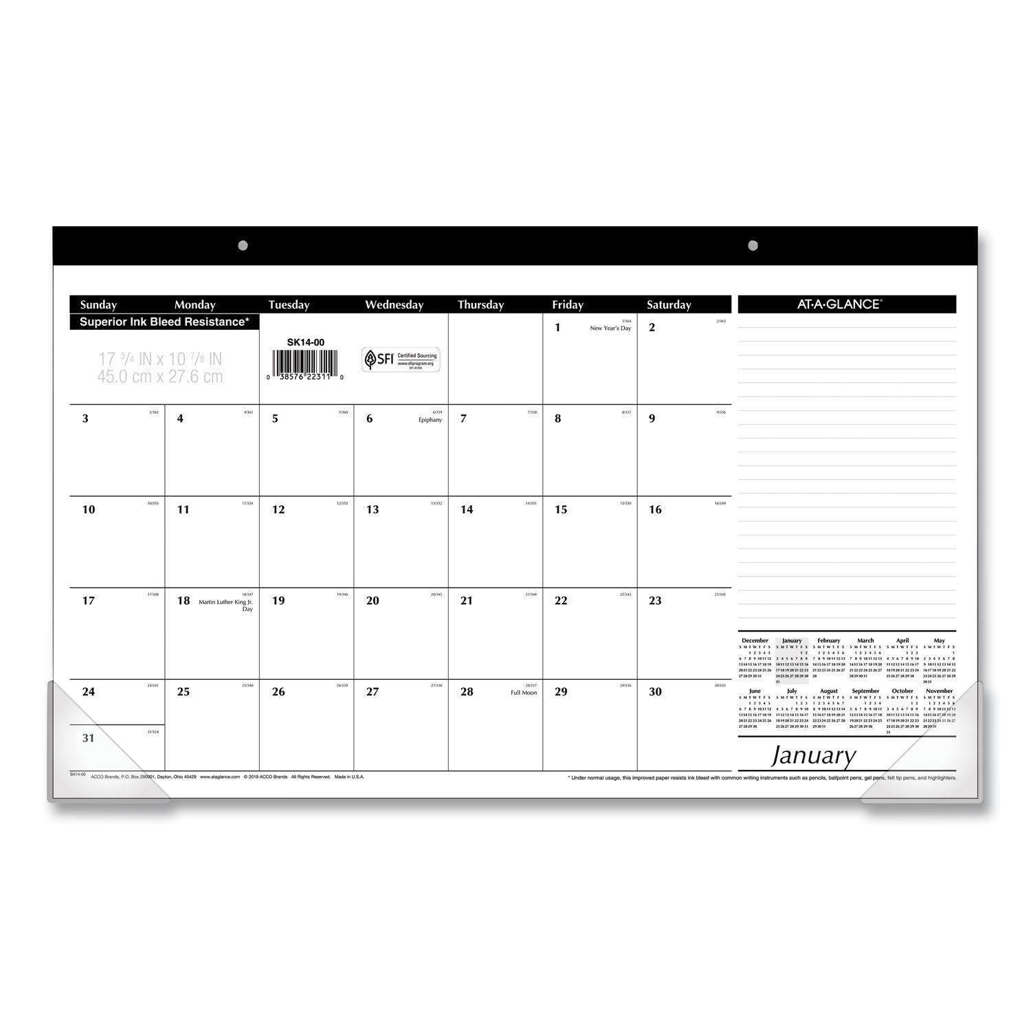 AT-A-GLANCE Compact Desk Pad, 18 x 11, White Sheets, Black Binding, Clear Corners, 12-Month (Jan to Dec): 2025 (SK1400)