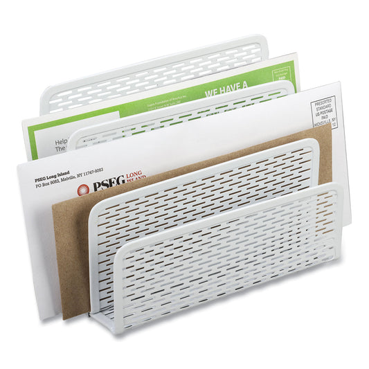 Artistic Urban Collection Punched Metal Letter Sorter, 3 Sections, DL to A6 Size Files, 6.5" x 3.25" x 5.5", White (ART20003WH)