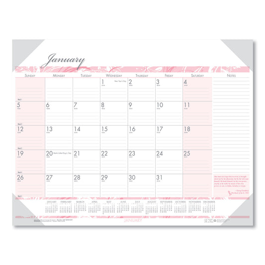 House of Doolittle Recycled Monthly Desk Pad Calendar, Breast Cancer Awareness Artwork, 18.5 x 13, Black Binding/Corners,12-Month(Jan-Dec): 2025 (1466)