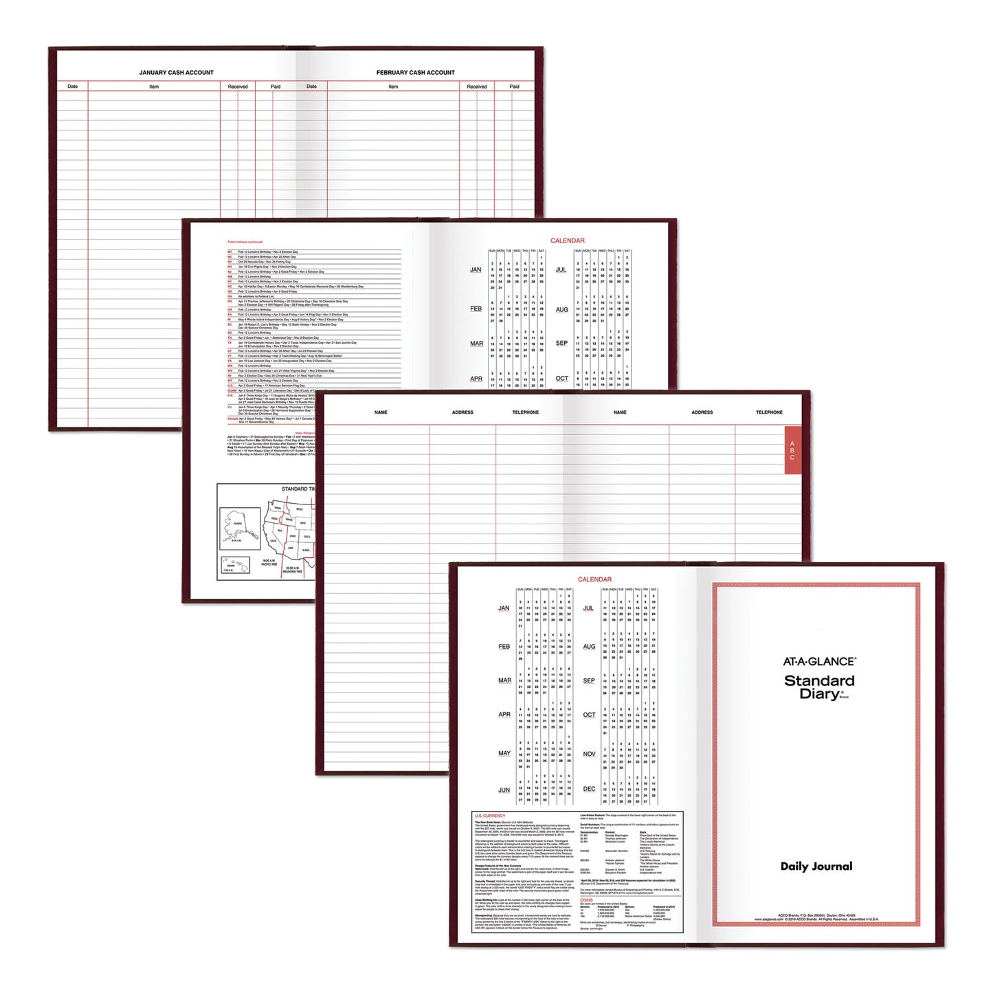 AT-A-GLANCE Standard Diary Daily Diary, 2025 Edition, Wide/Legal Rule, Red Cover, (200) 12 x 7.75 Sheets (SD37613)