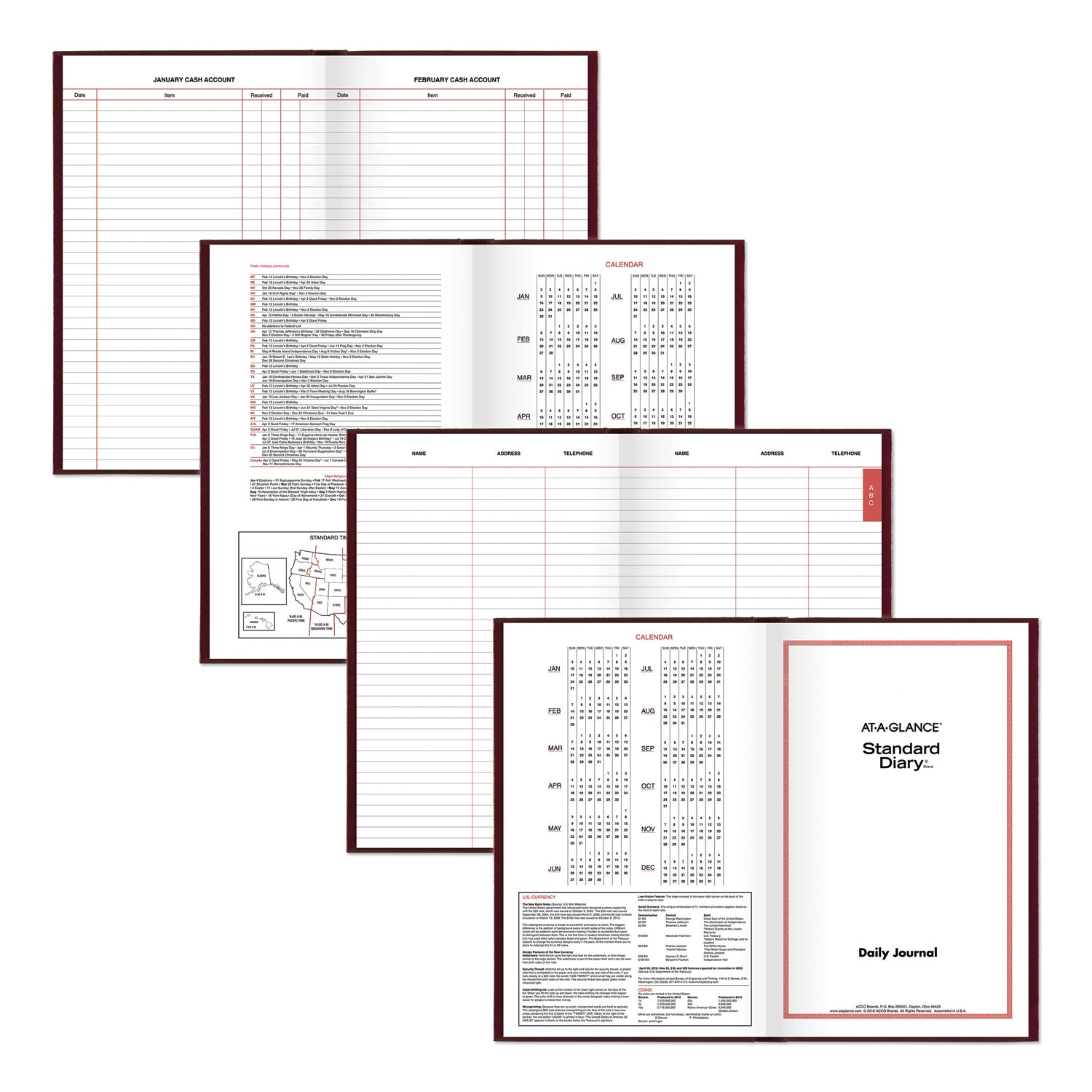 AT-A-GLANCE Standard Diary Daily Diary, 2025 Edition, Wide/Legal Rule, Red Cover, (200) 12 x 7.75 Sheets (SD37613)