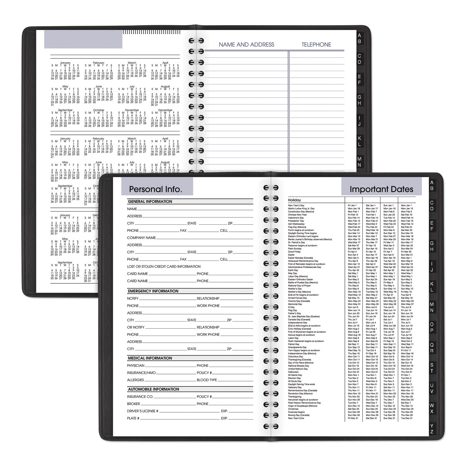 AT-A-GLANCE DayMinder Block Format Weekly Appointment Book, Tabbed Telephone/Add Section, 8.5 x 5.5, Black, 12-Month (Jan to Dec): 2025 (G21000)
